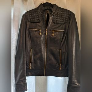 St. John Sport Leather Motorcycle Jacket, Medium, Black with Gold hardware